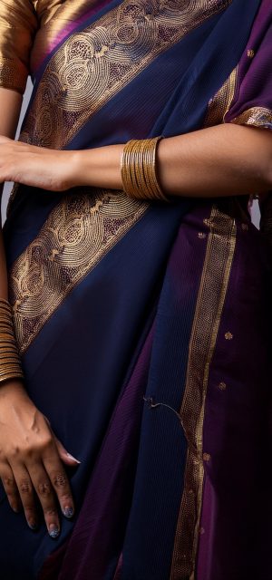 Firefly product image of a dark colored saree focusing only on the saree 85850