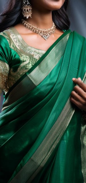 Firefly product image of a dark green colored saree focusing only on the saree 35478